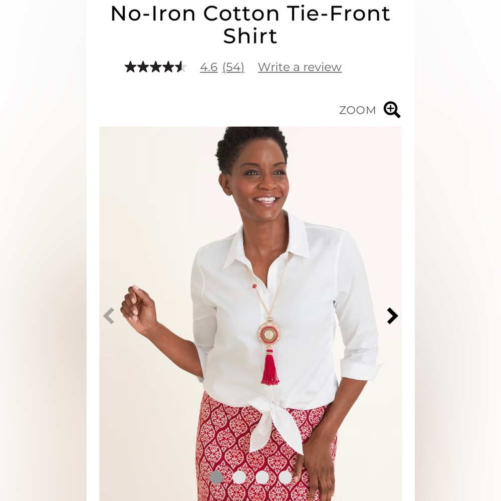 Chico’s No-Iron Cotton White Tie-Front Shirt Size 2 - Large